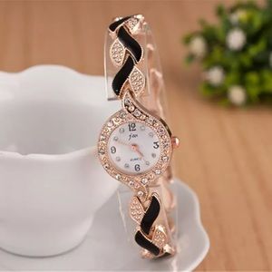 🎀New Luxury Black Golden Dress Watch Rhinestones